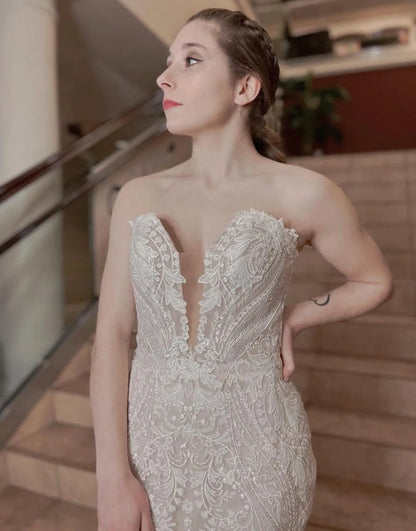 Gorgeous Mermaid Stapless Chapel Train Wedding Dress With Appliques