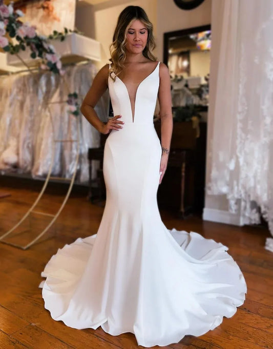 Mermaid Court Train Open Back Satin Wedding Dress