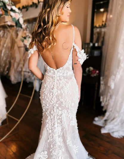 Mermaid Off The Shoulder Wedding Dress With 3D Appliques