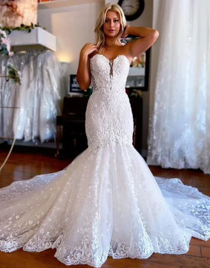 Mermaid Sweetheart Court Train Wedding Dress With Detachable Sleeves