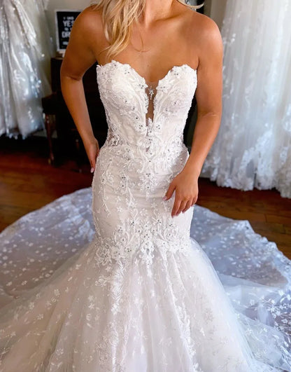 Mermaid Sweetheart Court Train Wedding Dress With Detachable Sleeves