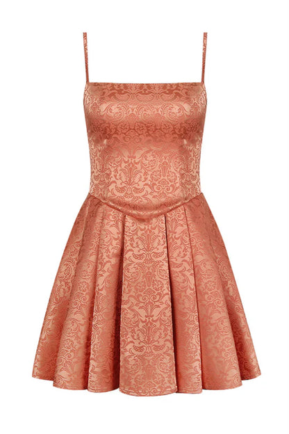 Straps Orange Back Bow Pleated Short Dress A-Line Party Dresses