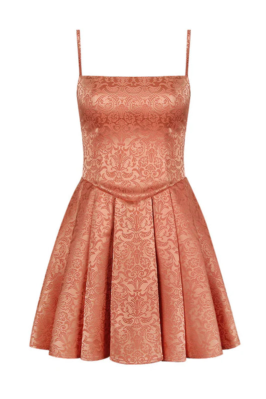 Straps Orange Back Bow Pleated Short Dress A-Line Party Dresses