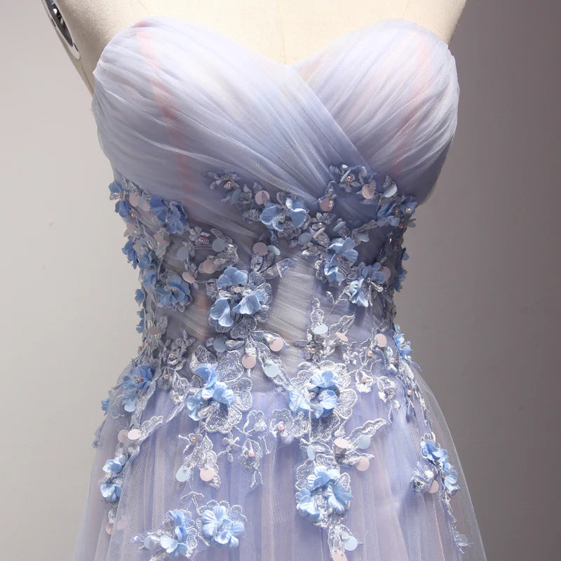 Sweetheart Light Blue and Pink Charming Lace Party Dress Formal Gowns Prom Dress