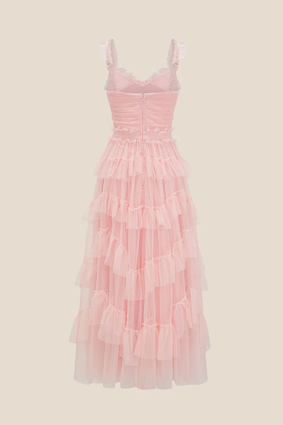 V-neck Pink Ruffle Tiered A-Line Princess Long Dress Party Dresses