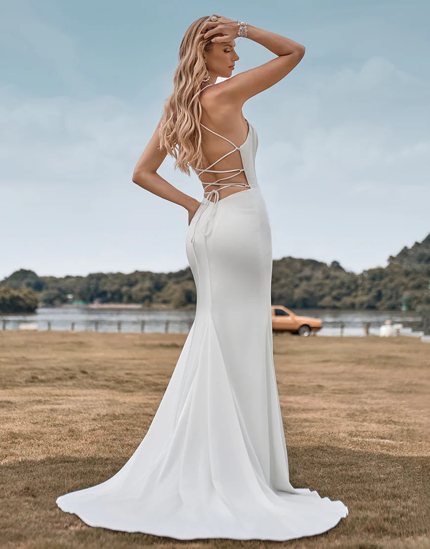 Ivory Mermaid Simple Sweep Train Wedding Dress