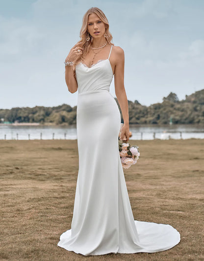 Ivory Mermaid Simple Sweep Train Wedding Dress