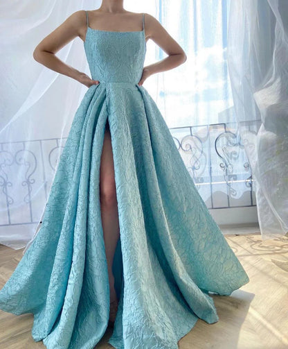 A-Line Dreamy Textured Gown Slip Dress Prom Dress With Slit