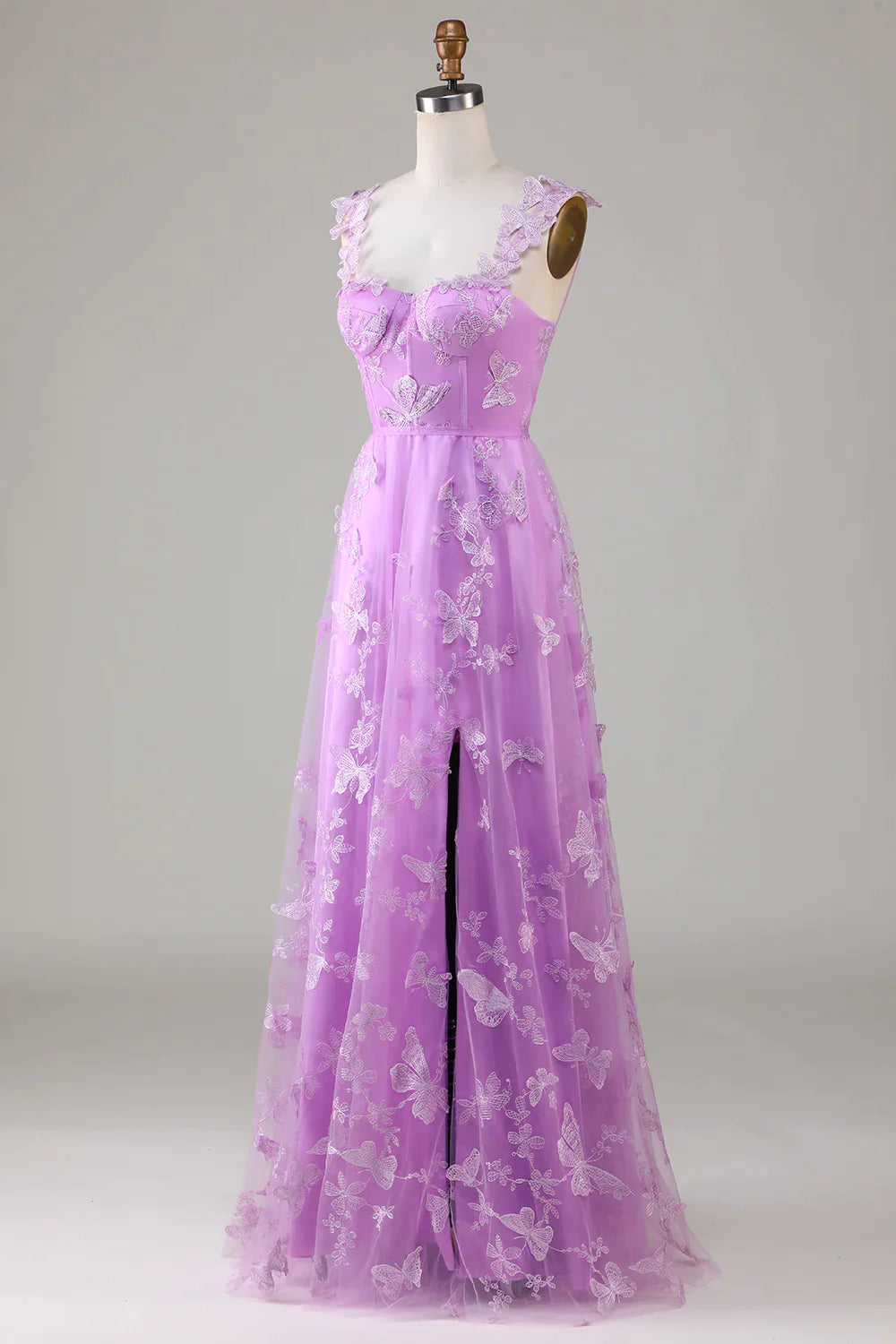 Stunning A-Line Long Tulle Prom Dress with Split And 3D Butterflies