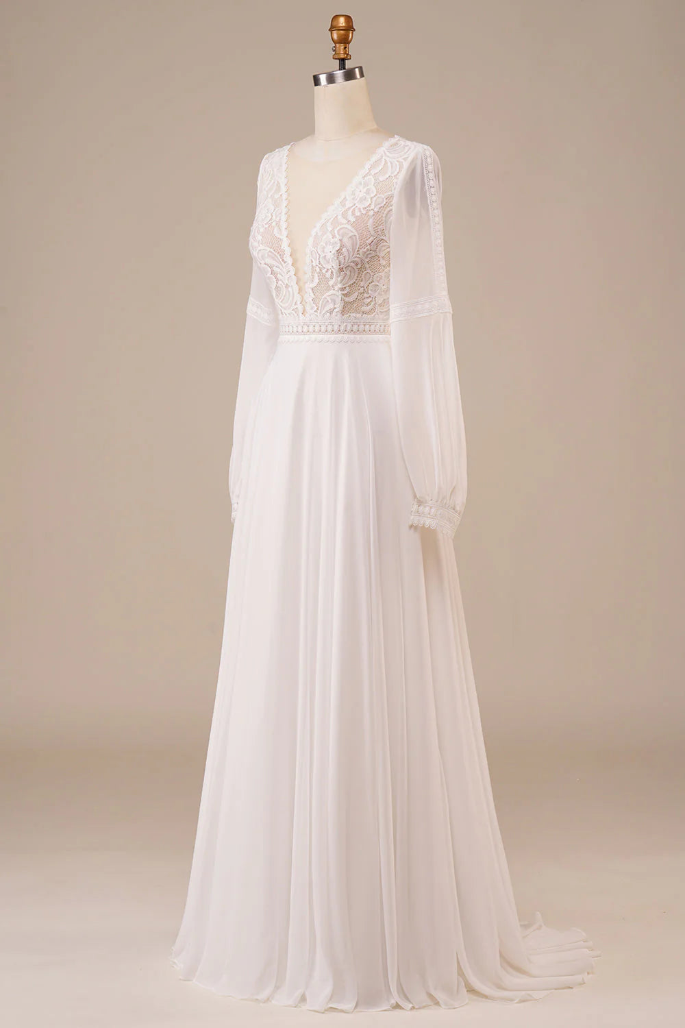 Long Sleeves Ivory Wedding Dress with Lace