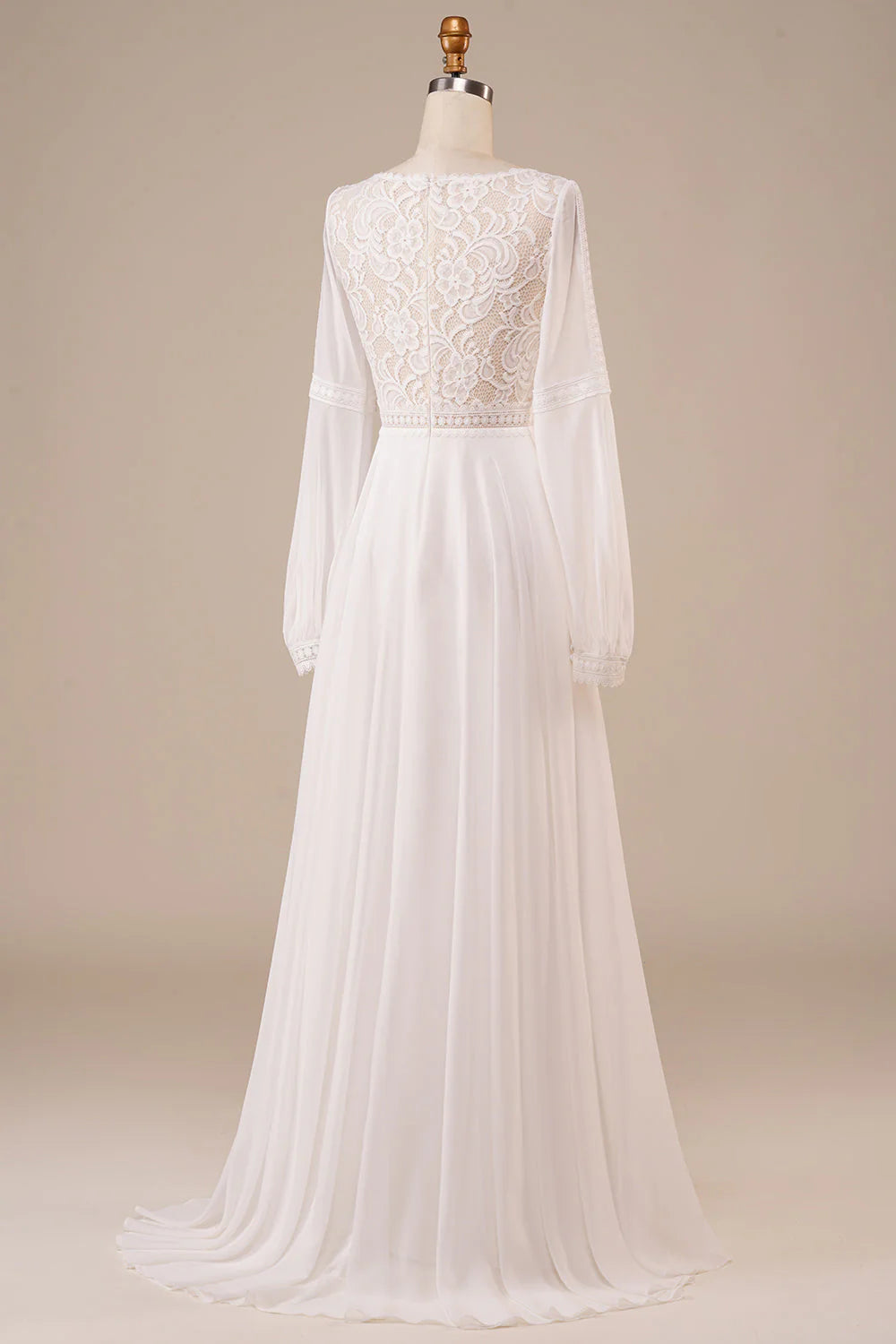 Long Sleeves Ivory Wedding Dress with Lace