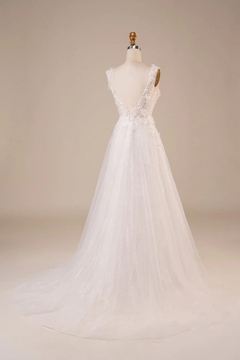 Sparkly Tulle Beaded Ivory Long Wedding Dress