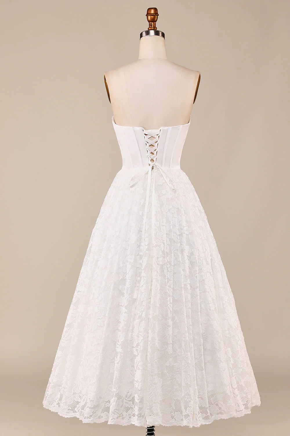 Ivory Lace Corset Tea-Length Wedding Dress