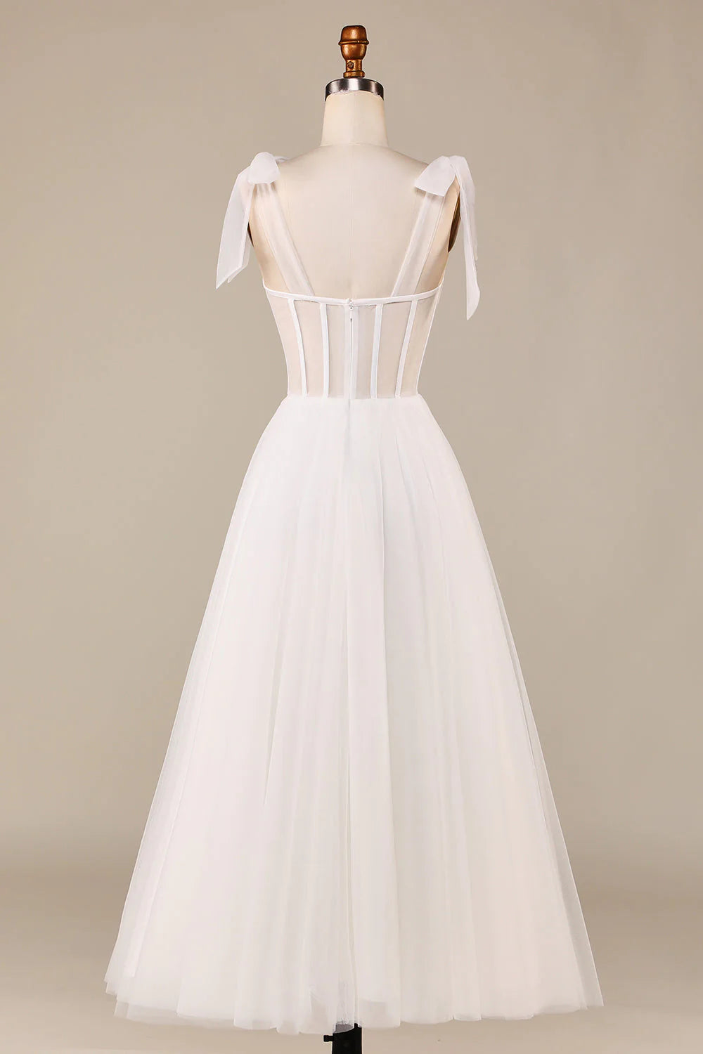 Ivory A-Line Tea-Length Tulle Corset Wedding Dress