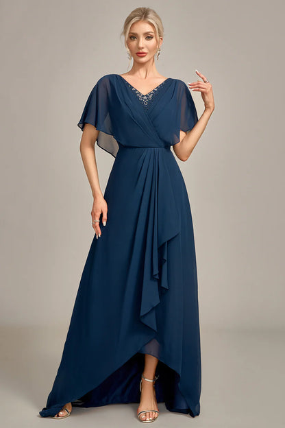 A-Line Asymmetrical Sequins V-Neck Mother of the Bride Dress With Beading