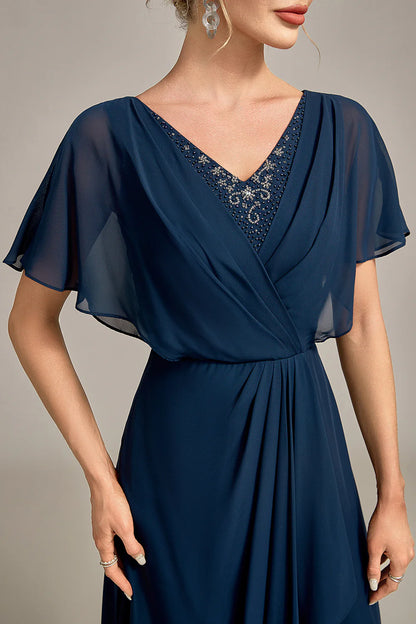 A-Line Asymmetrical Sequins V-Neck Mother of the Bride Dress With Beading