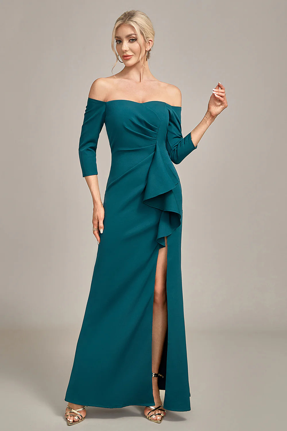 Dark Green Mermaid Off The Shoulder Cascading Ruffled Mother Of The Bride Dress