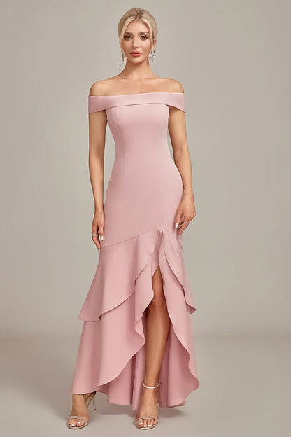 Mermaid Asymmetrical Ruffled Pink Long Dress Mother of the Bride Dress