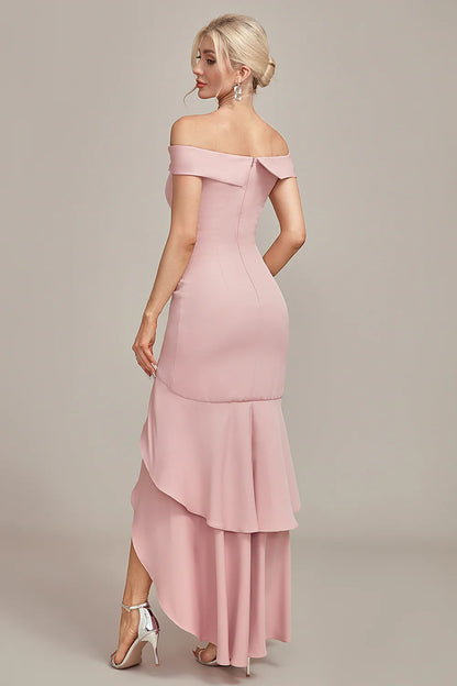 Mermaid Asymmetrical Ruffled Pink Long Dress Mother of the Bride Dress