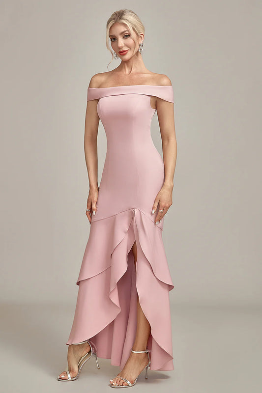 Mermaid Asymmetrical Ruffled Pink Long Dress Mother of the Bride Dress