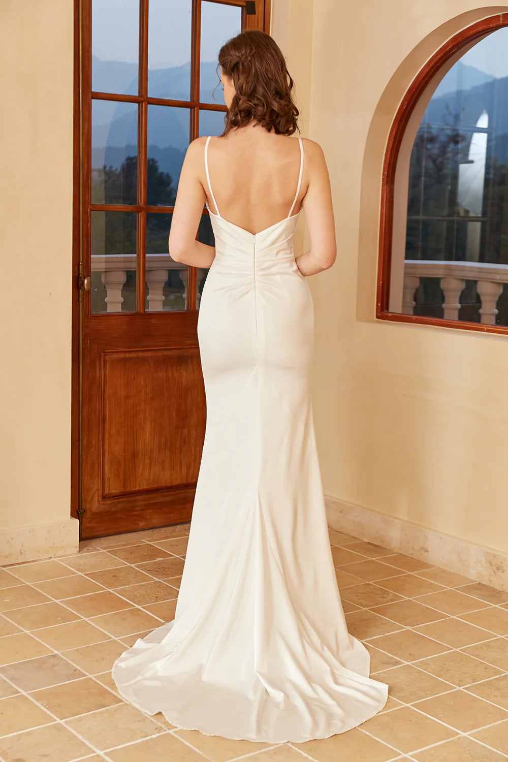 White Spaghetti Straps Slip Dress Simple Wedding Dress Train Dress