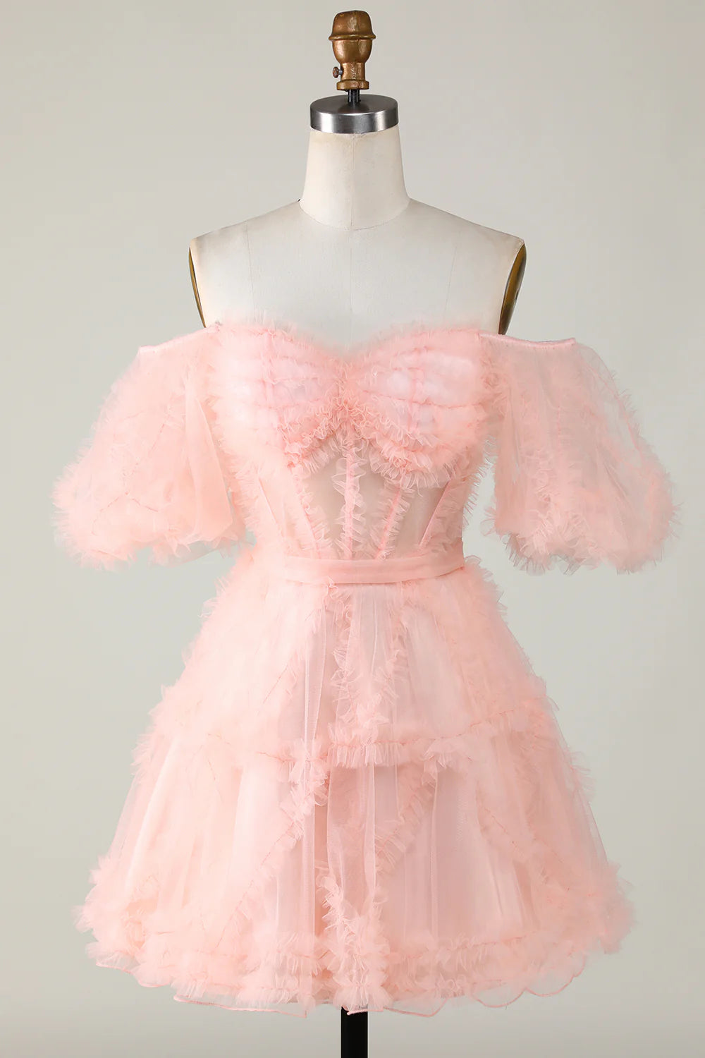 Cute A Line Off the Shoulder Pink Tulle Homecoming Dress Party Dress