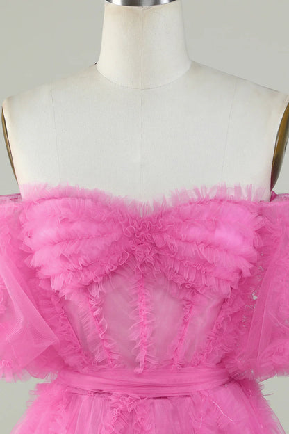 Cute A Line Off the Shoulder Pink Tulle Homecoming Dress Party Dress