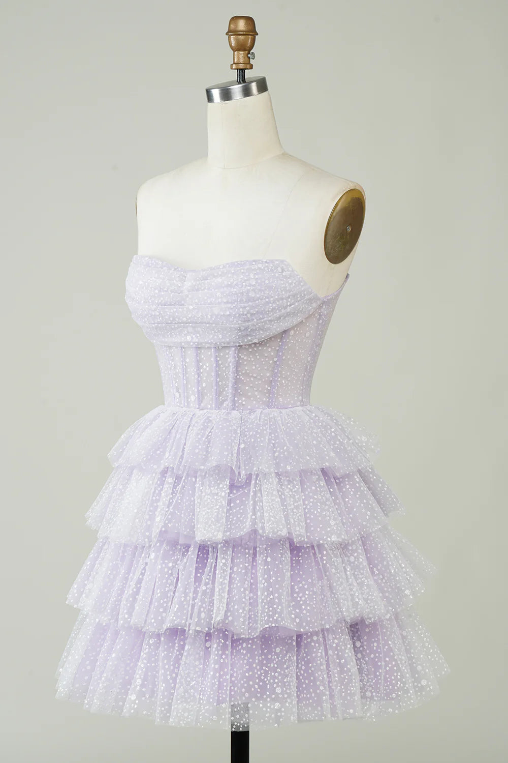 Sparkly Purple Corset Tiered Cute Homecoing Dress Strapless Party Dress