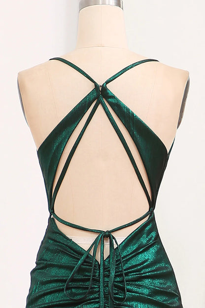 Dark Green Mermaid Spaghetti Straps Keyhole Long Prom Dress With Slit