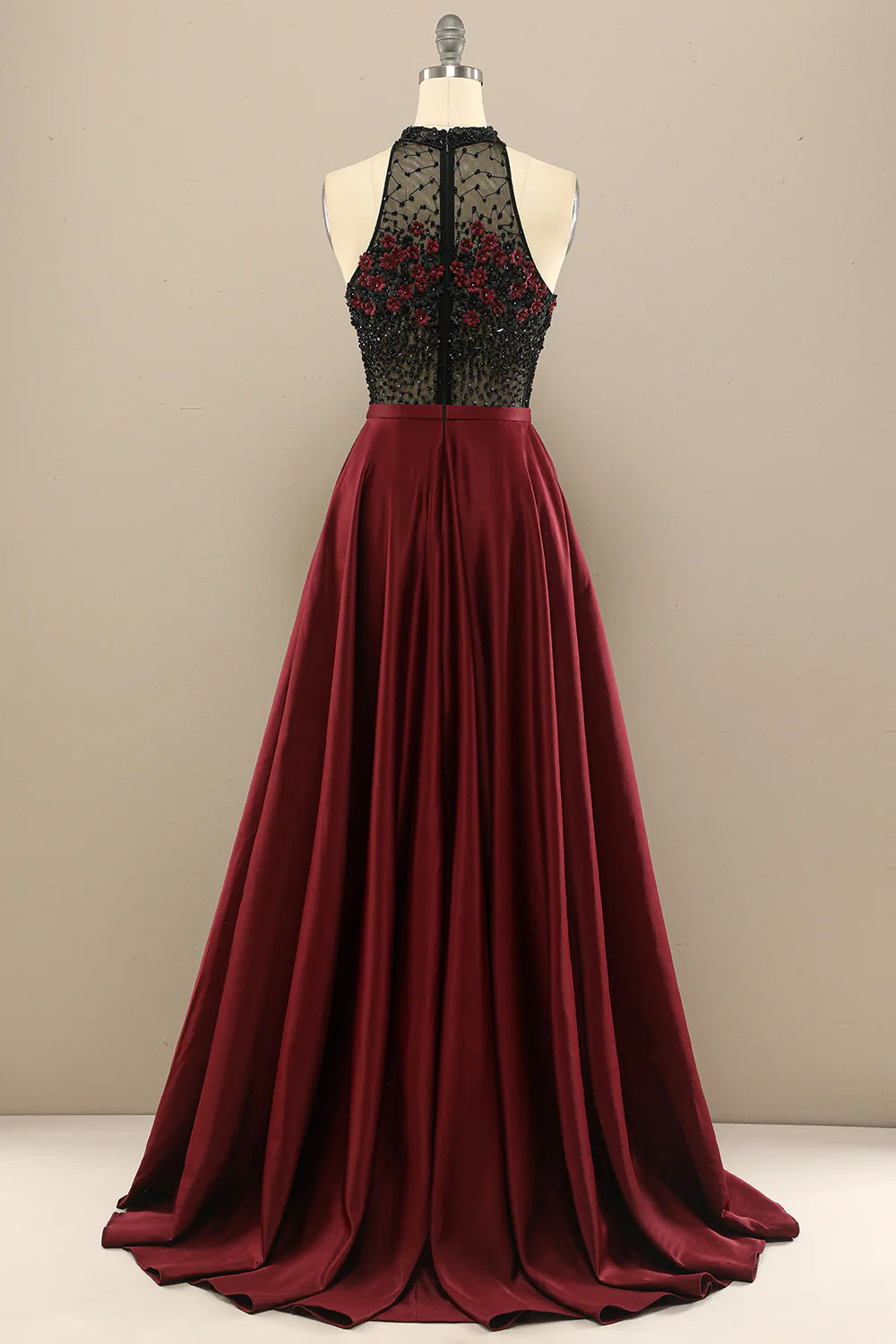 Dark Green Long Beaded Prom Dress With Flowers Halter Floor-length Dress