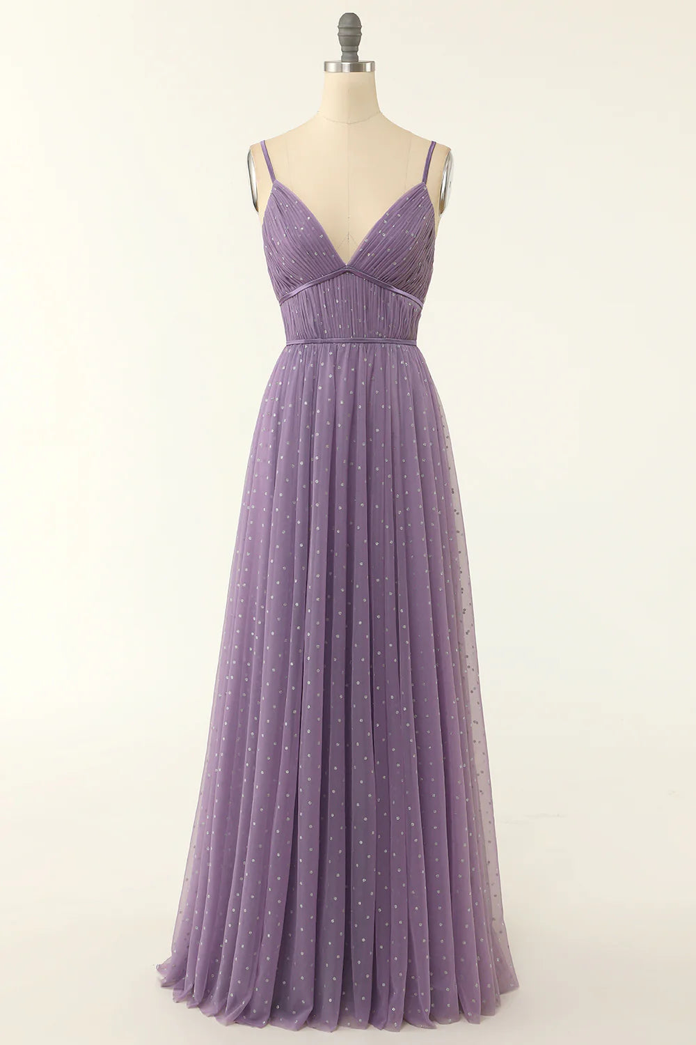 A Line Long Bridesmaid Dress with Ruffles V-Neck Tulle Wedding Guest Party Dress