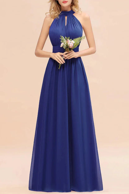 A-line High-Neck Halter Ruffle Chiffon Floor-Length Dress Bridesmaid Dresses