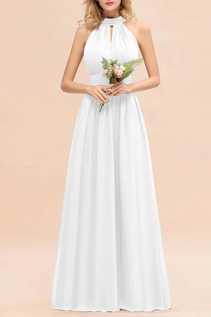 A-line High-Neck Halter Ruffle Chiffon Floor-Length Dress Bridesmaid Dresses