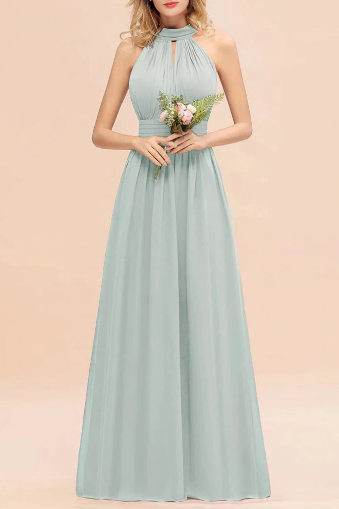 A-line High-Neck Halter Ruffle Chiffon Floor-Length Dress Bridesmaid Dresses