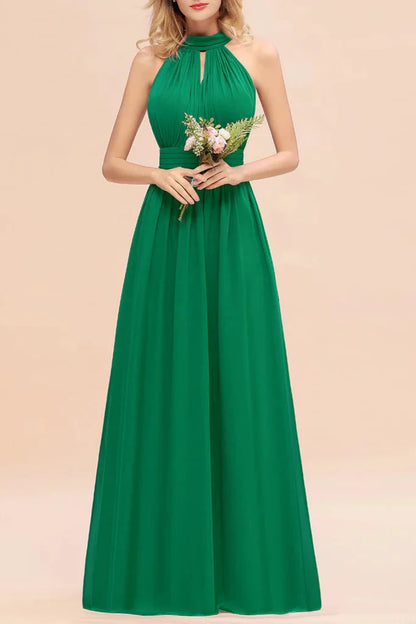 A-line High-Neck Halter Ruffle Chiffon Floor-Length Dress Bridesmaid Dresses