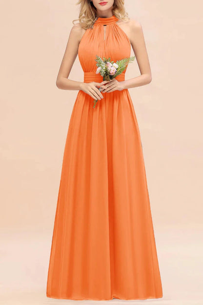 A-line High-Neck Halter Ruffle Chiffon Floor-Length Dress Bridesmaid Dresses