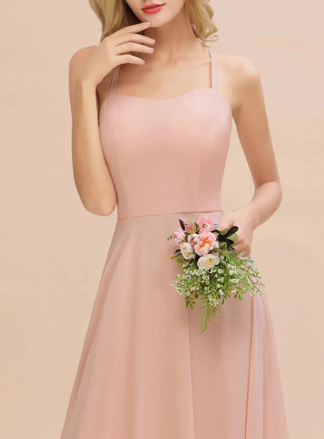 A-line Sleeveless Chiffon Floor-Length Dress With Straps Bridesmaid Dresses