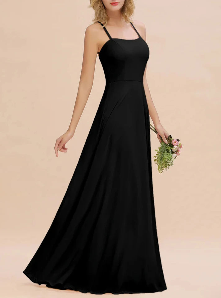 A-line Sleeveless Chiffon Floor-Length Dress With Straps Bridesmaid Dresses