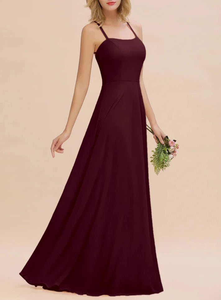 A-line Sleeveless Chiffon Floor-Length Dress With Straps Bridesmaid Dresses