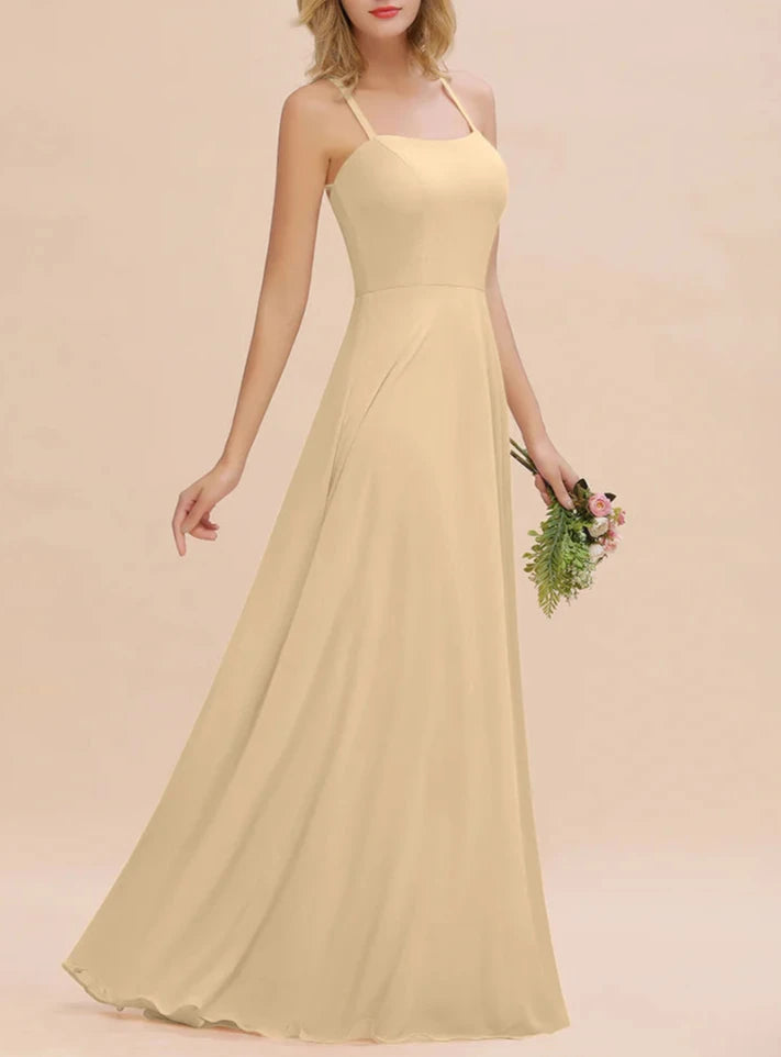 A-line Sleeveless Chiffon Floor-Length Dress With Straps Bridesmaid Dresses