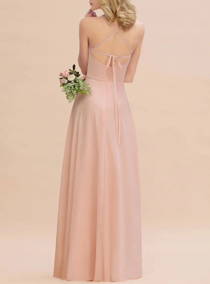 A-line Sleeveless Chiffon Floor-Length Dress With Straps Bridesmaid Dresses