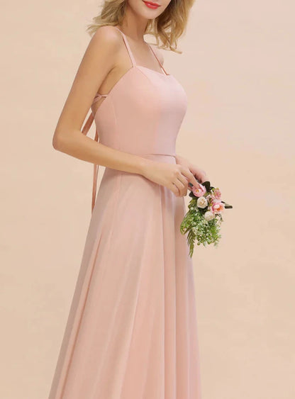 A-line Sleeveless Chiffon Floor-Length Dress With Straps Bridesmaid Dresses