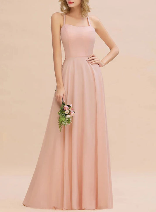 A-line Sleeveless Chiffon Floor-Length Dress With Straps Bridesmaid Dresses