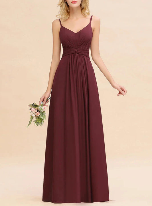 A-line Sleeveless V-Neck Pleated Chiffon Floor-Length Dress Bridesmaid Dresses Wedding Guest Dresses