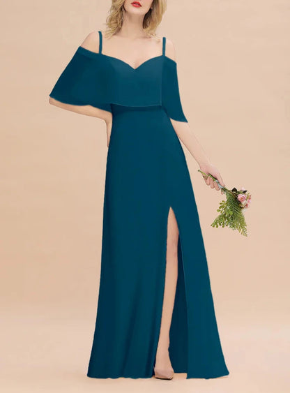 A-Line Spaghetti Straps Floor-Length Bridesmaid Dresses With Slit