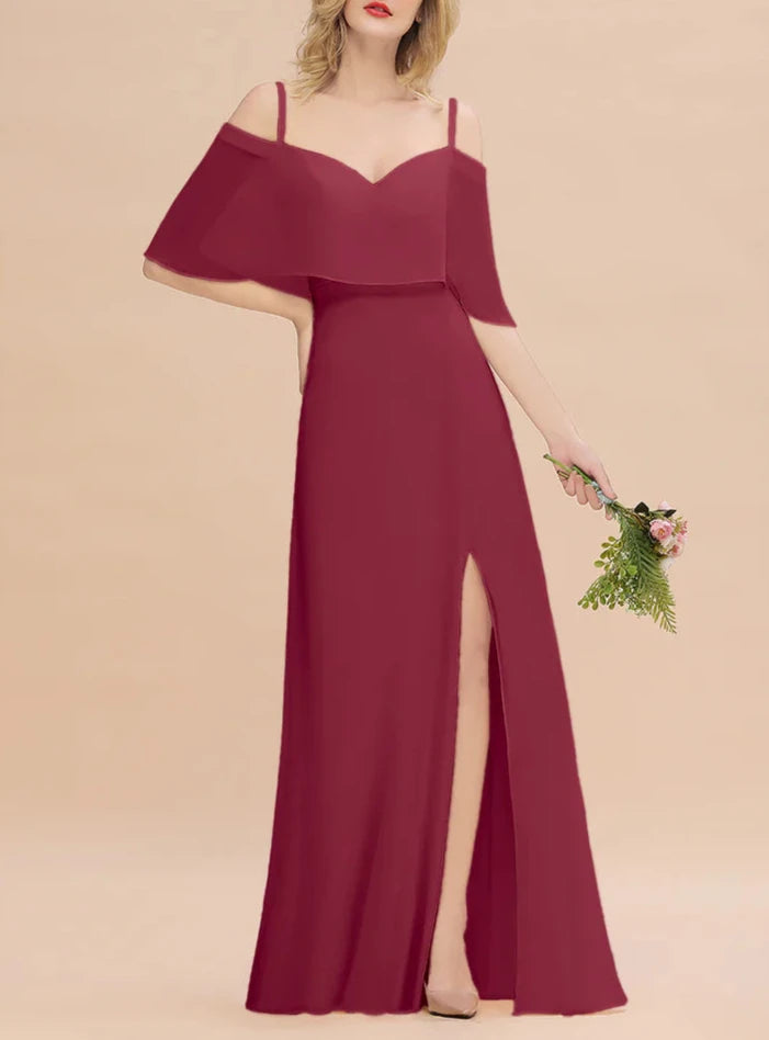 A-Line Spaghetti Straps Floor-Length Bridesmaid Dresses With Slit