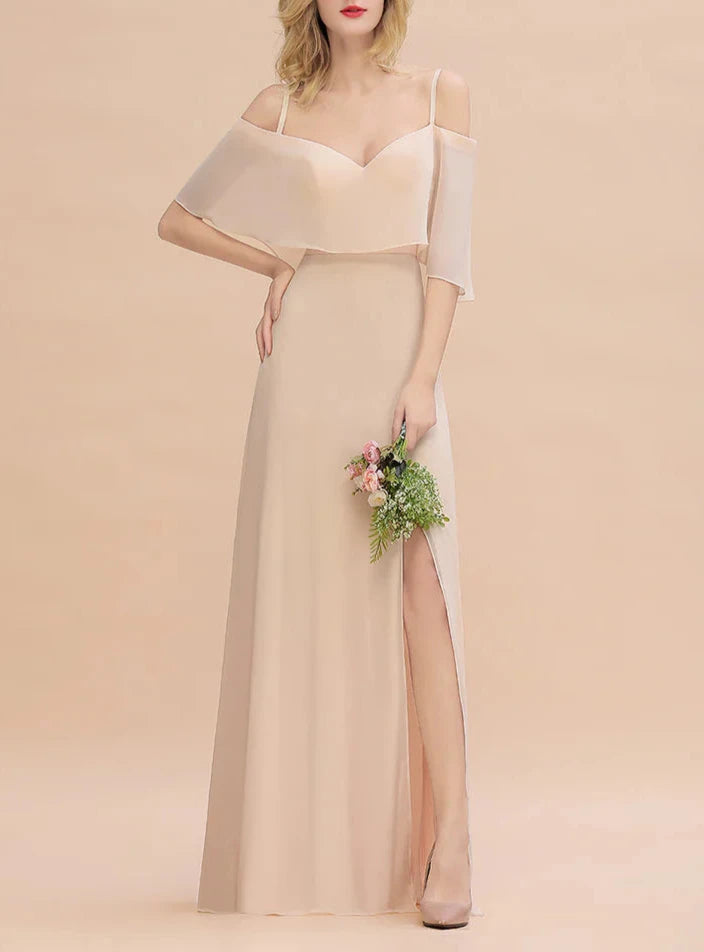 A-Line Spaghetti Straps Floor-Length Bridesmaid Dresses With Slit