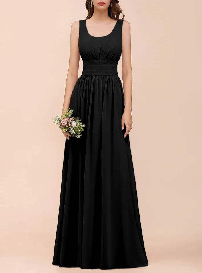 A-Line Square Straps Sleeveless Ruffle Bridesmaid Dresses Wedding Guest Dresses