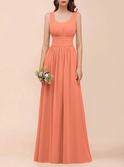 A-Line Square Straps Sleeveless Ruffle Bridesmaid Dresses Wedding Guest Dresses