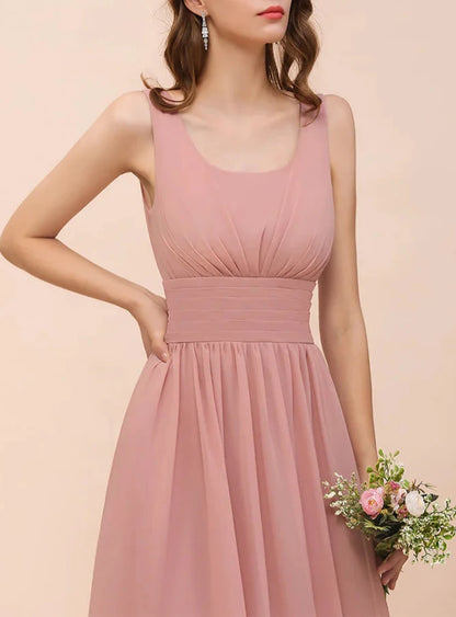 A-Line Square Straps Sleeveless Ruffle Bridesmaid Dresses Wedding Guest Dresses